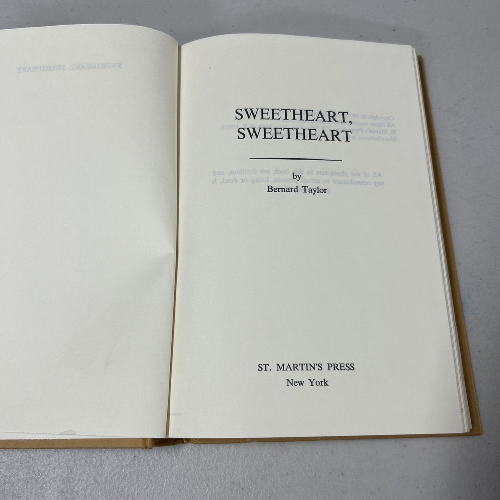 Sweetheart, Sweetheart By Bernard Taylor (1977, Hardcover) Book Club Edition